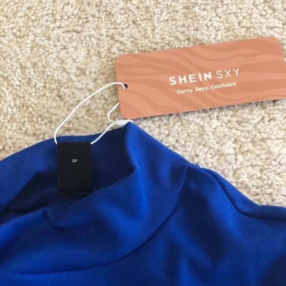 NWT SHEIN SXY Women's Mock Neck Crisscross Crop Top Royal Blue - Picture 5 of 5